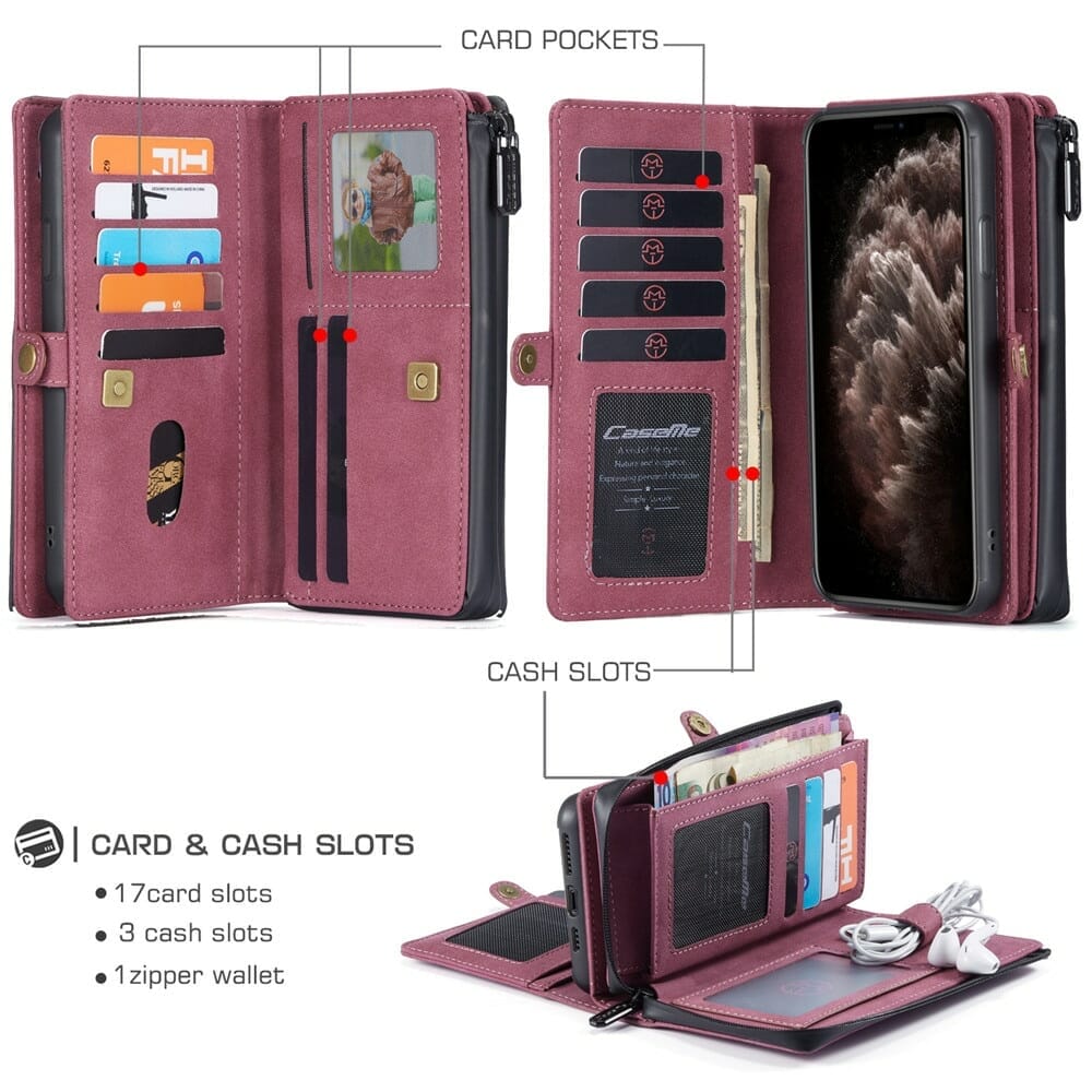 Luxury Zipper Wallet Leather Case For iPhone 3