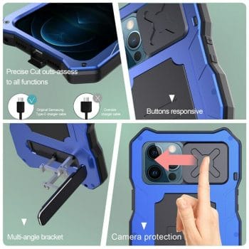Rugged Armor Slide Camera Lens iPhone Case with Kickstand 14