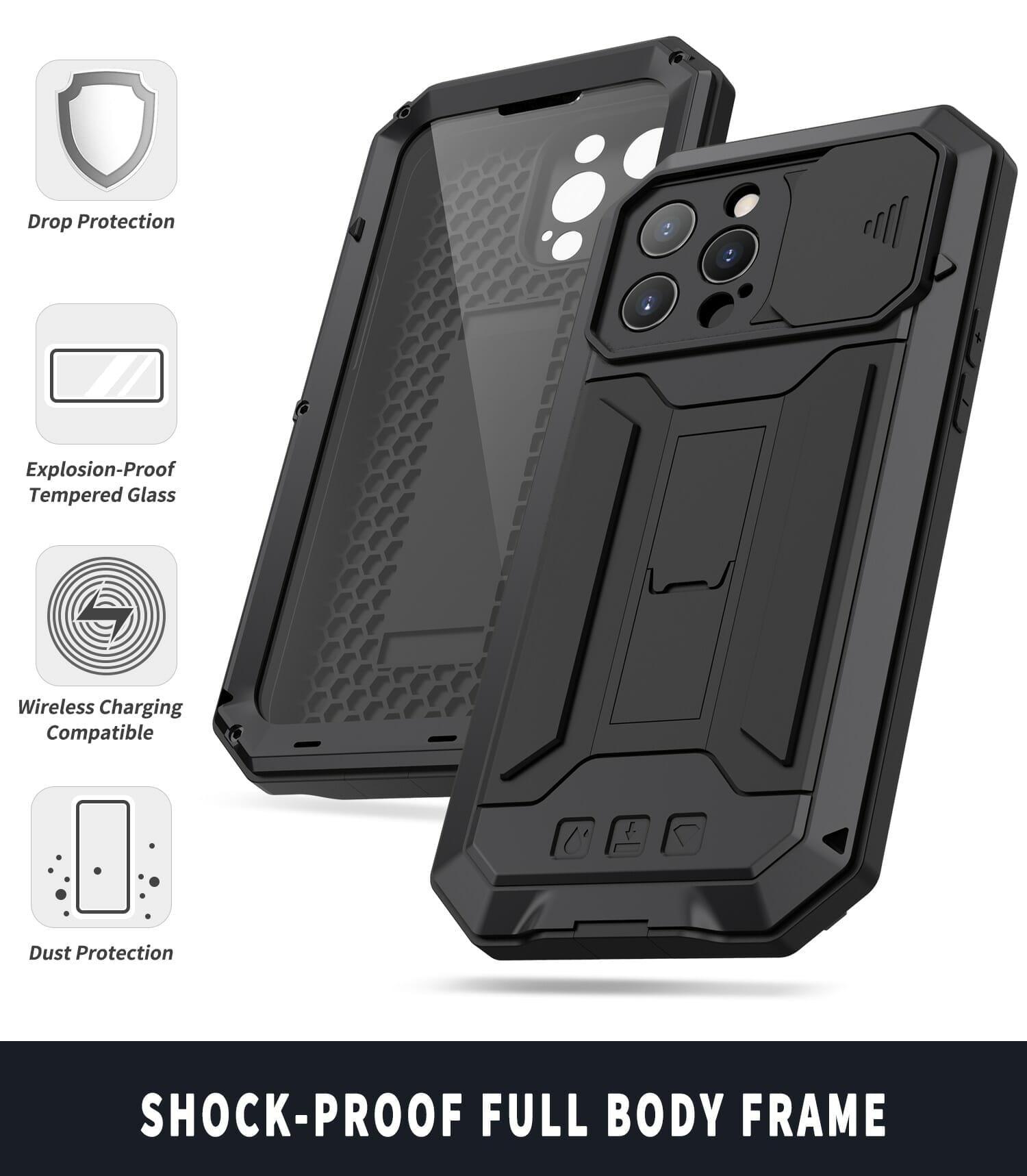Heavy Duty Metal Armour Case For iPhone 13 With Built Camera Protection and Kick Stand 5