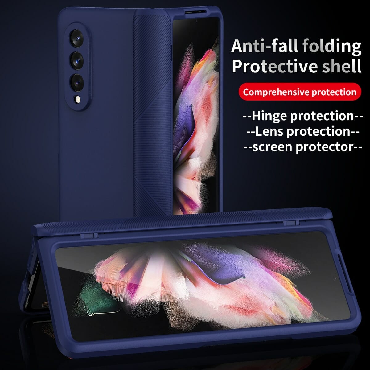 Hinge Protection Phone Case for Samsung Galaxy Z Fold 3 5G with Front Screen Protector 3