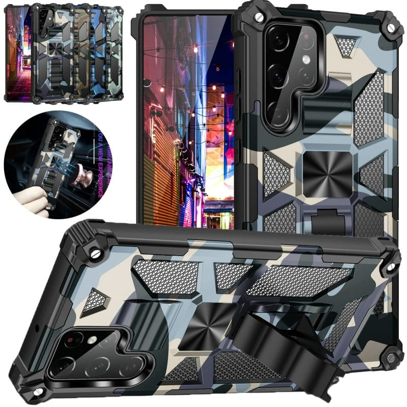 Camouflage Armour Case For Samsung Galaxy S Note 20 and M Series Phones with Kickstand 1