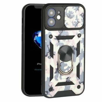 Camouflage Rugged Sliding Lens Protection Case For iPhone with Ring Holder 9