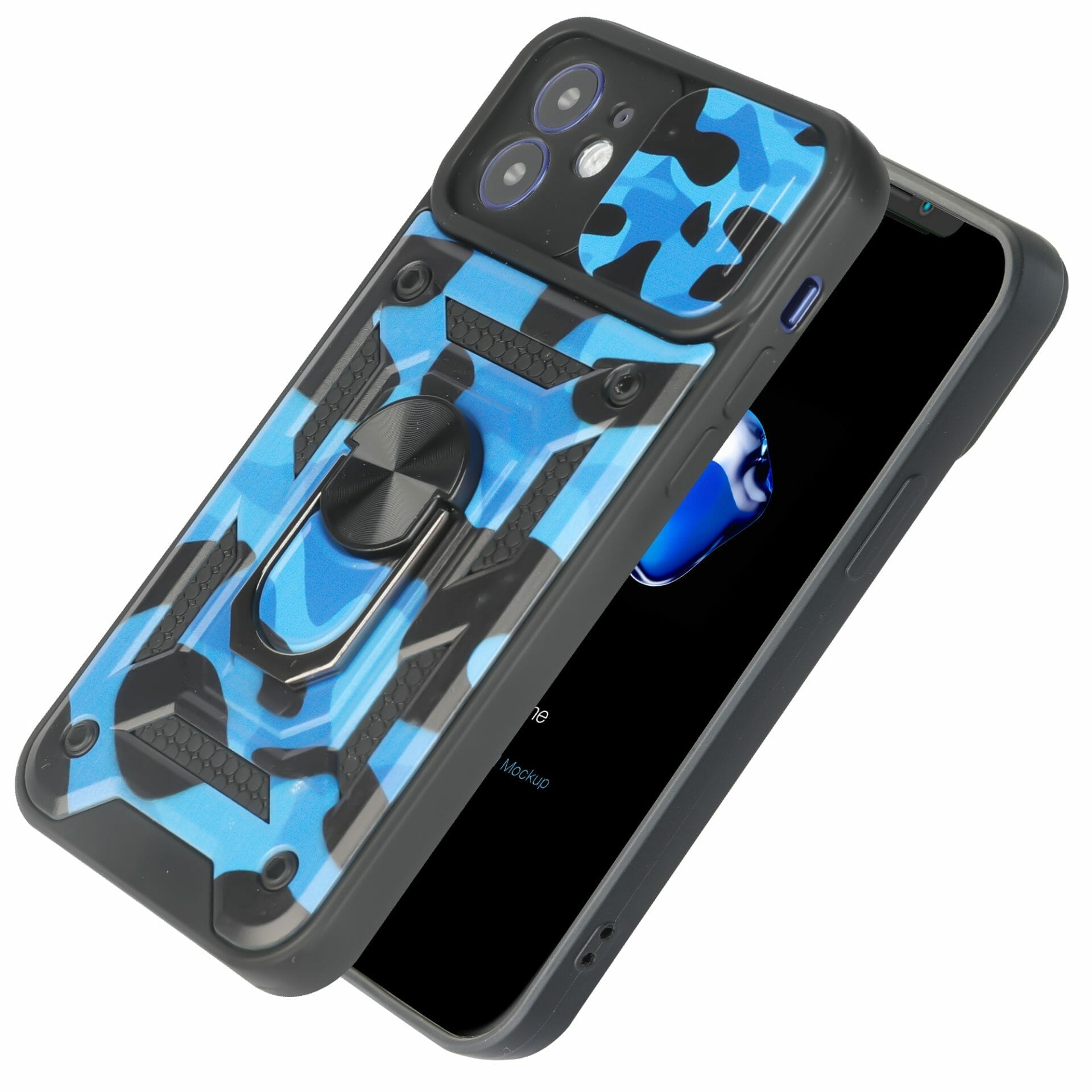 Camouflage Rugged Sliding Lens Protection Case For iPhone with Ring Holder 2