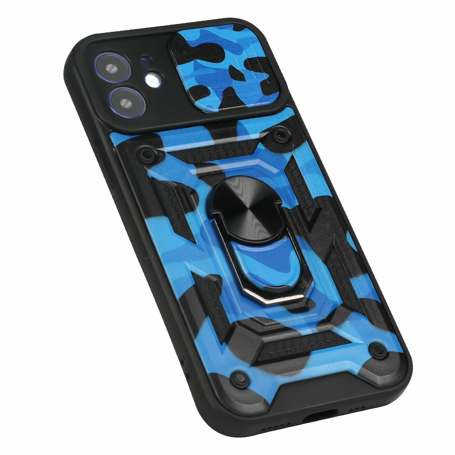 Camouflage Rugged Sliding Lens Protection Case For iPhone with Ring Holder 3