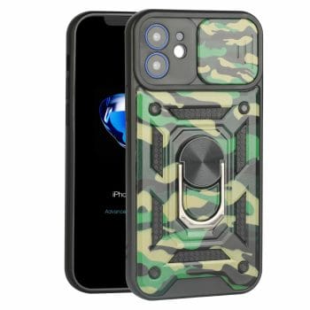 Camouflage Rugged Sliding Lens Protection Case For iPhone with Ring Holder 10