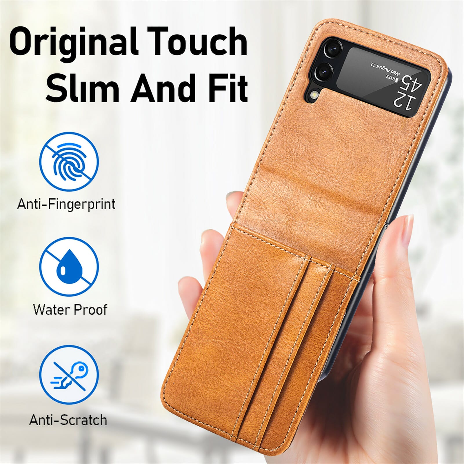 Card Holder Leather Wallet Case for Samsung Galaxy Z Flip and Z Flip 3 5G 3