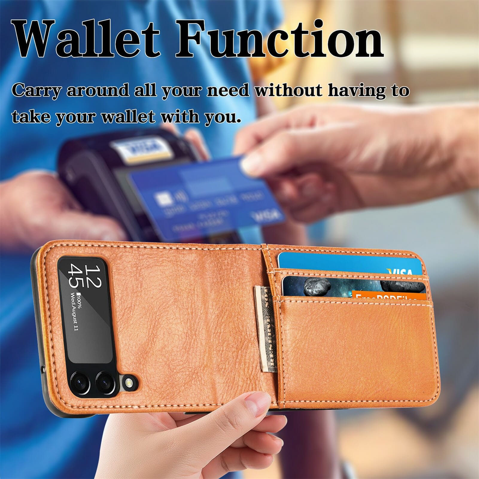 Card Holder Leather Wallet Case for Samsung Galaxy Z Flip and Z Flip 3 5G 4