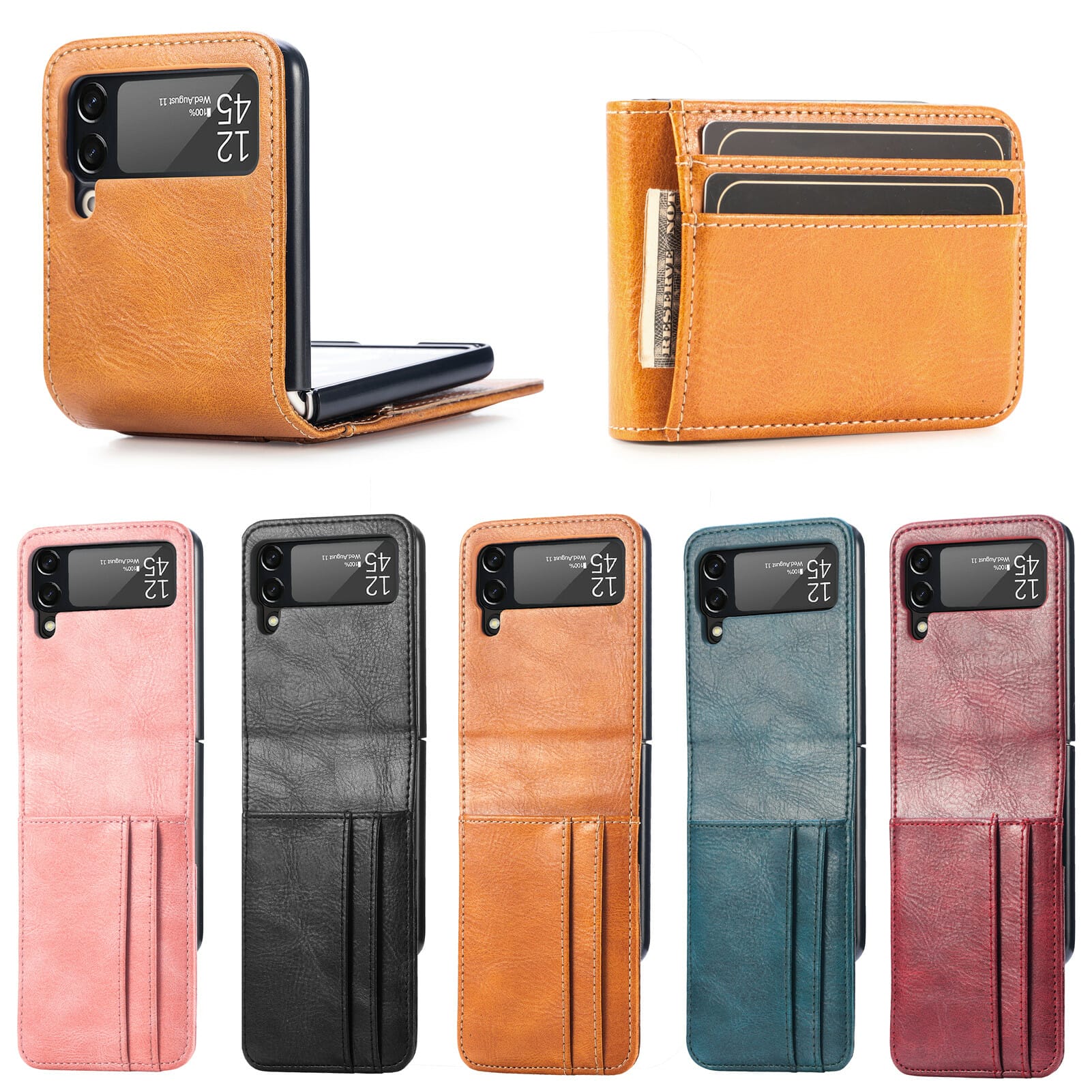 Card Holder Leather Wallet Case for Samsung Galaxy Z Flip and Z Flip 3 5G 2