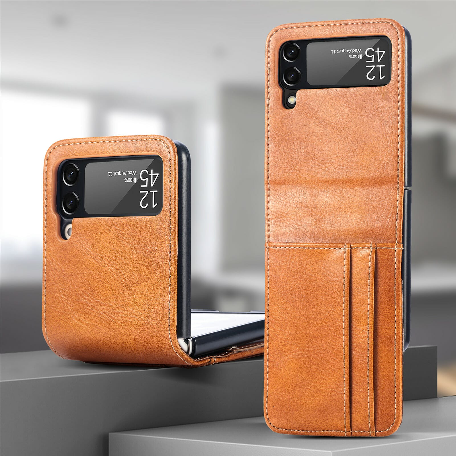 Card Holder Leather Wallet Case for Samsung Galaxy Z Flip and Z Flip 3 5G 1