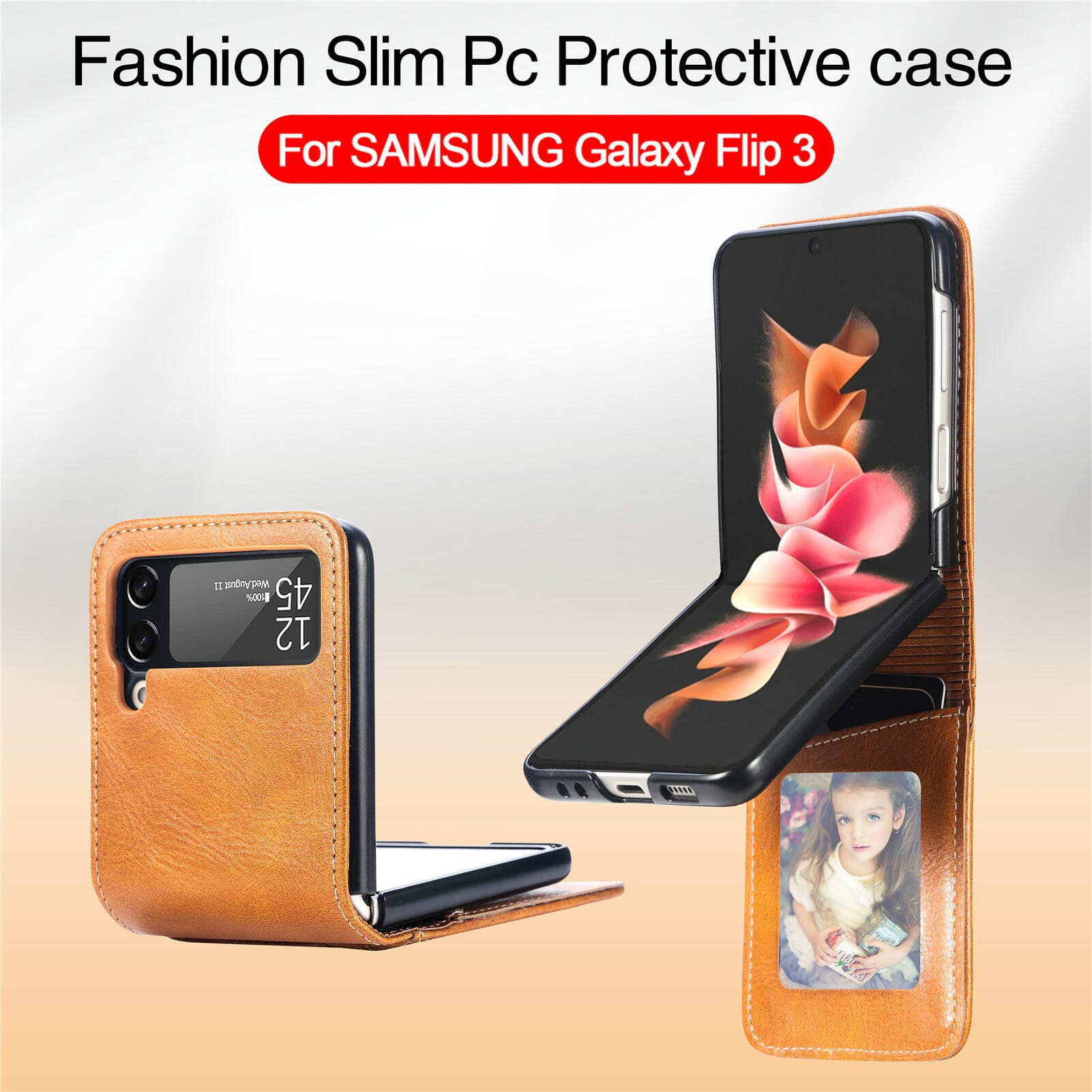 Card Holder Leather Wallet Case for Samsung Galaxy Z Flip and Z Flip 3 5G 5