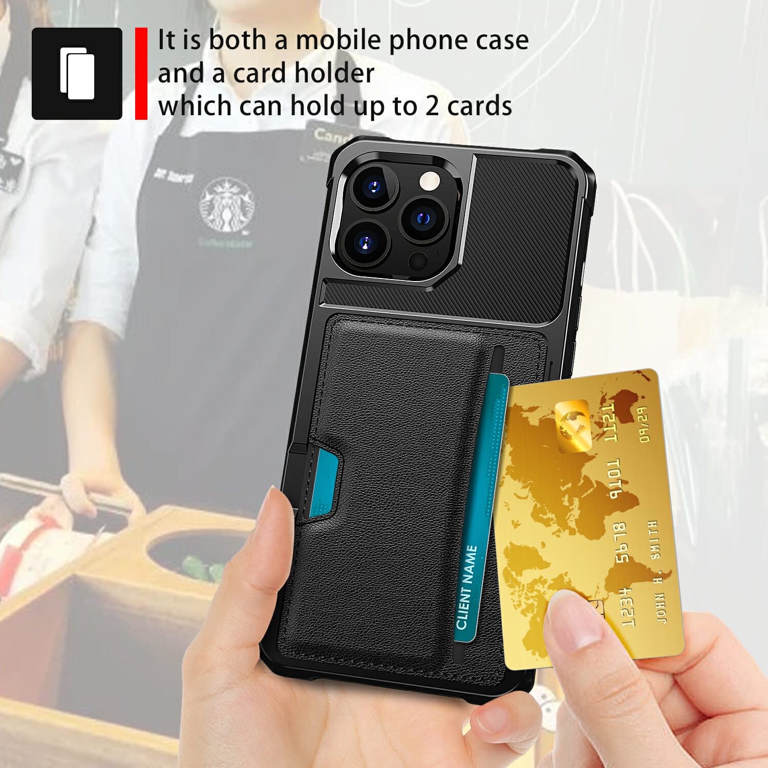 Business Look Shockproof Card Holder Case for iPhone 3