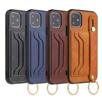Leather Card Holder Case With Wristband For iPhone 9
