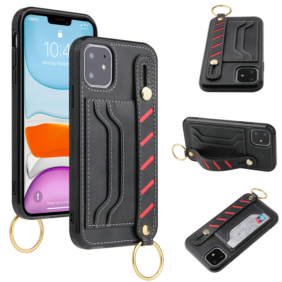 Leather Card Holder Case With Wristband For iPhone 1