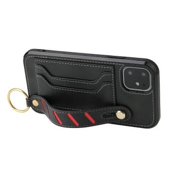 Leather Card Holder Case With Wristband For iPhone 10