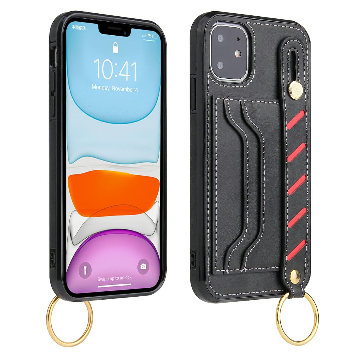 Leather Card Holder Case With Wristband For iPhone 3