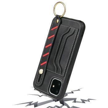 Leather Card Holder Case With Wristband For iPhone 12