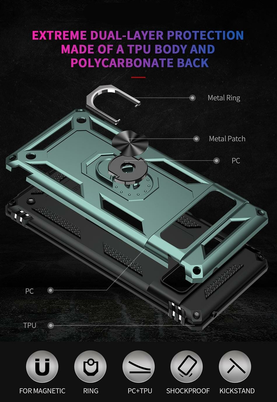 Shockproof rugged Phone Case with Ring Holder For Google Pixel
