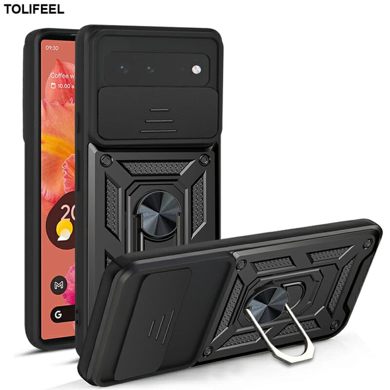 Rugged Slide Camera Lens Case With Metal Ring Holder For Google Pixel 6 and 6 Pro 1