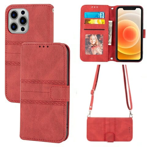 Cross Body Leather Wallet Flip Case With Strap For iPhone 1