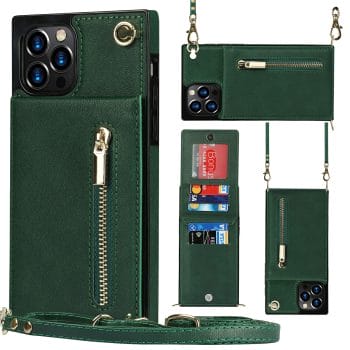 Crossbody Leather Zipper Wallet Case for iPhone With Strap 9