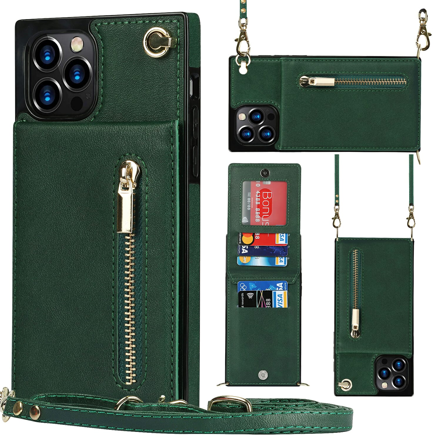 Crossbody Leather Zipper Wallet Case for iPhone With Strap 4