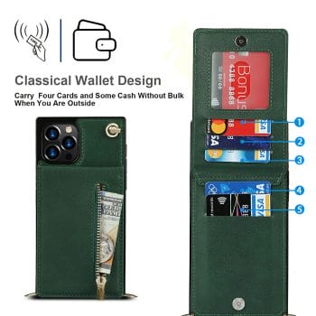 Crossbody Leather Zipper Wallet Case for iPhone With Strap 11