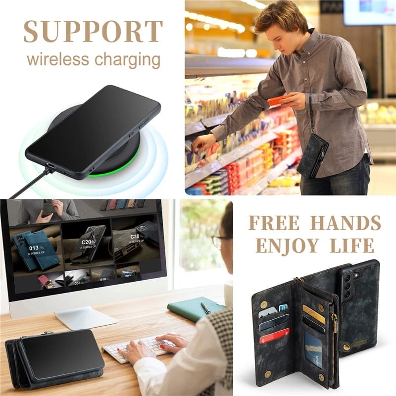 Detachable Magnetic Leather Wallet Case For Samsung Phones 6