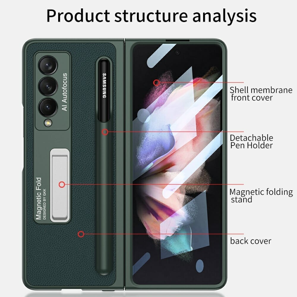 S Pen Holder Case for Samsung Galaxy Z Fold 3 5G With Magnetic Kickstand 4