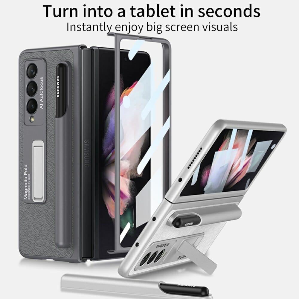S Pen Holder Case for Samsung Galaxy Z Fold 3 5G With Magnetic Kickstand 1