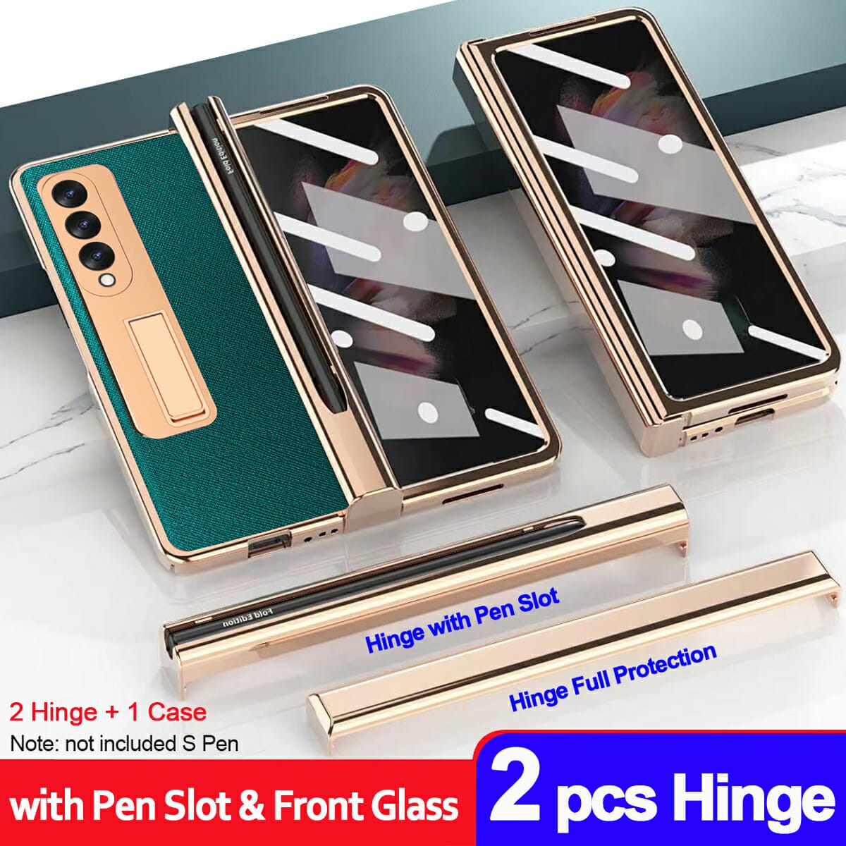 Hinge Protector Pen Holder Case with Kickstand for Samsung Galaxy Z Fold 3 5G 2