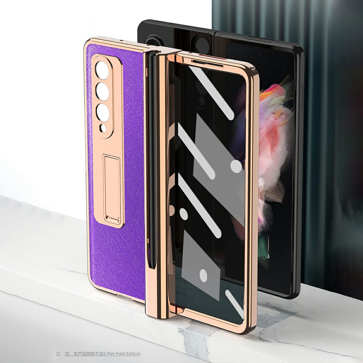 Hinge Protector Pen Holder Case with Kickstand for Samsung Galaxy Z Fold 3 5G 4