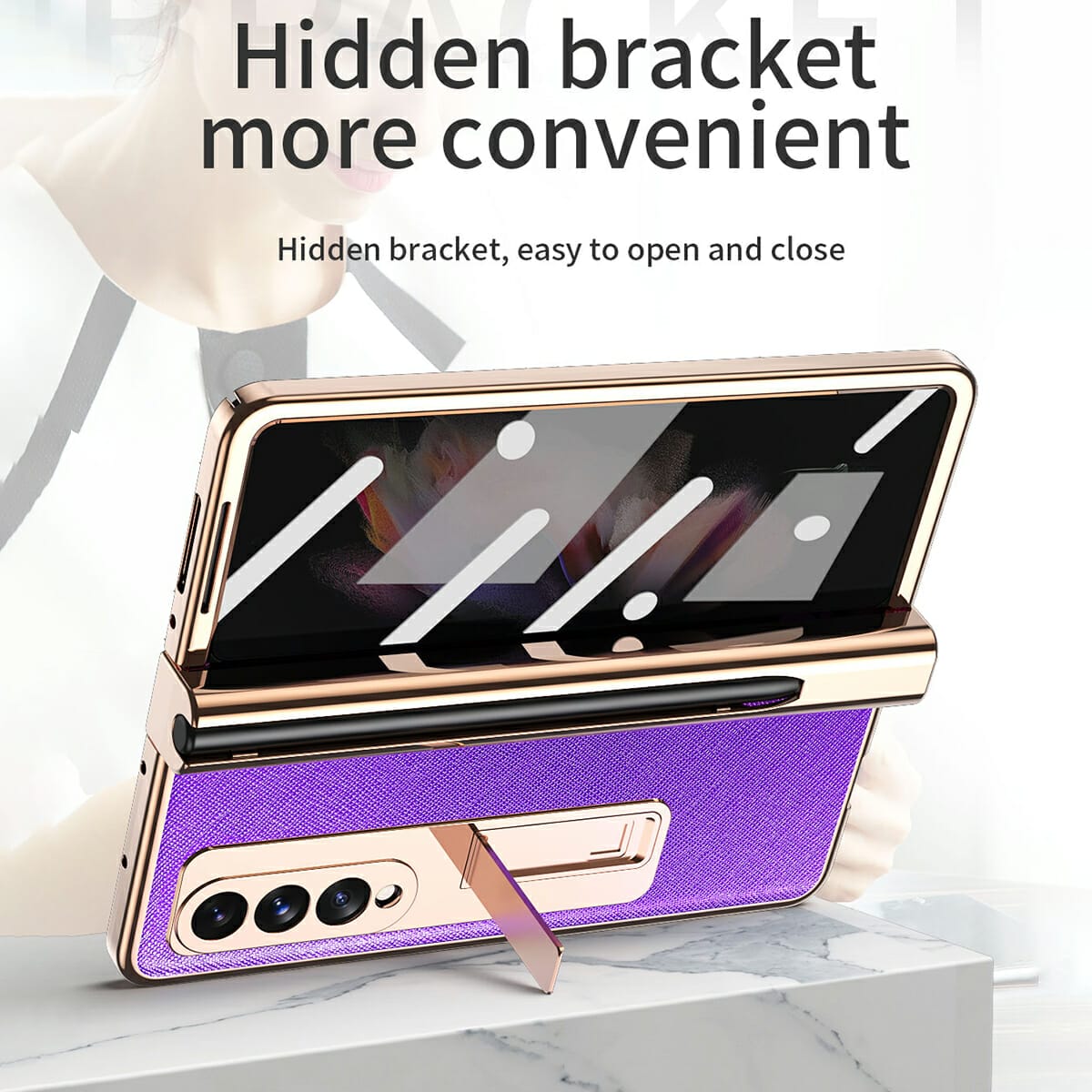 Hinge Protector Pen Holder Case with Kickstand for Samsung Galaxy Z Fold 3 5G 3
