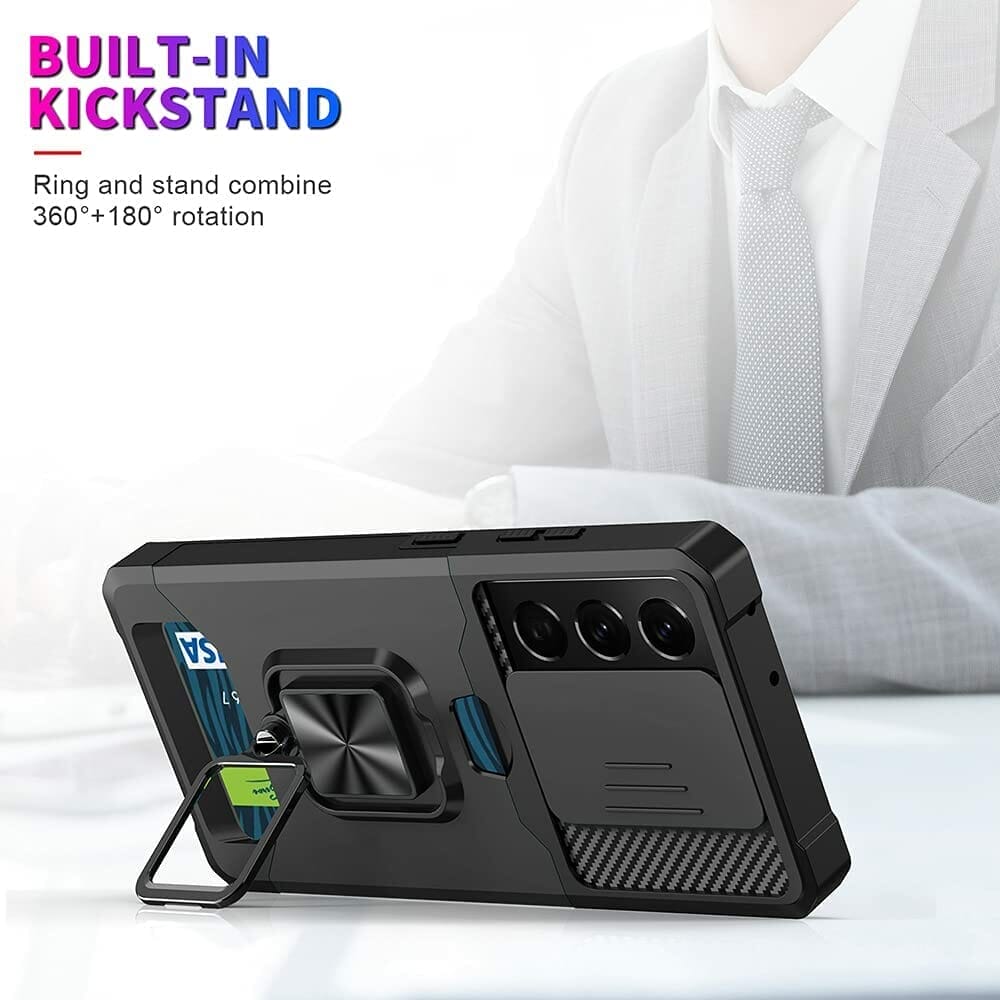 Heavy-Duty Shockproof Rugged Card Holder Case With Ring Kickstand For Google Pixel 2