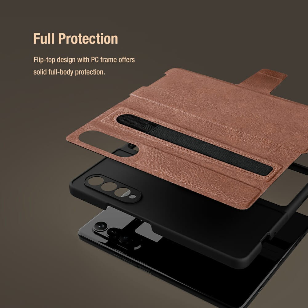 Luxury Leather Kickstand Case With S-Pen Holder For Samsung Galaxy Z Fold 3 5G 4