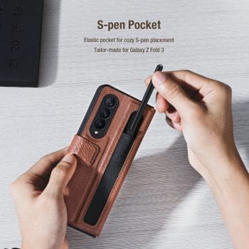 Luxury Leather Kickstand Case With S-Pen Holder For Samsung Galaxy Z Fold 3 5G 7