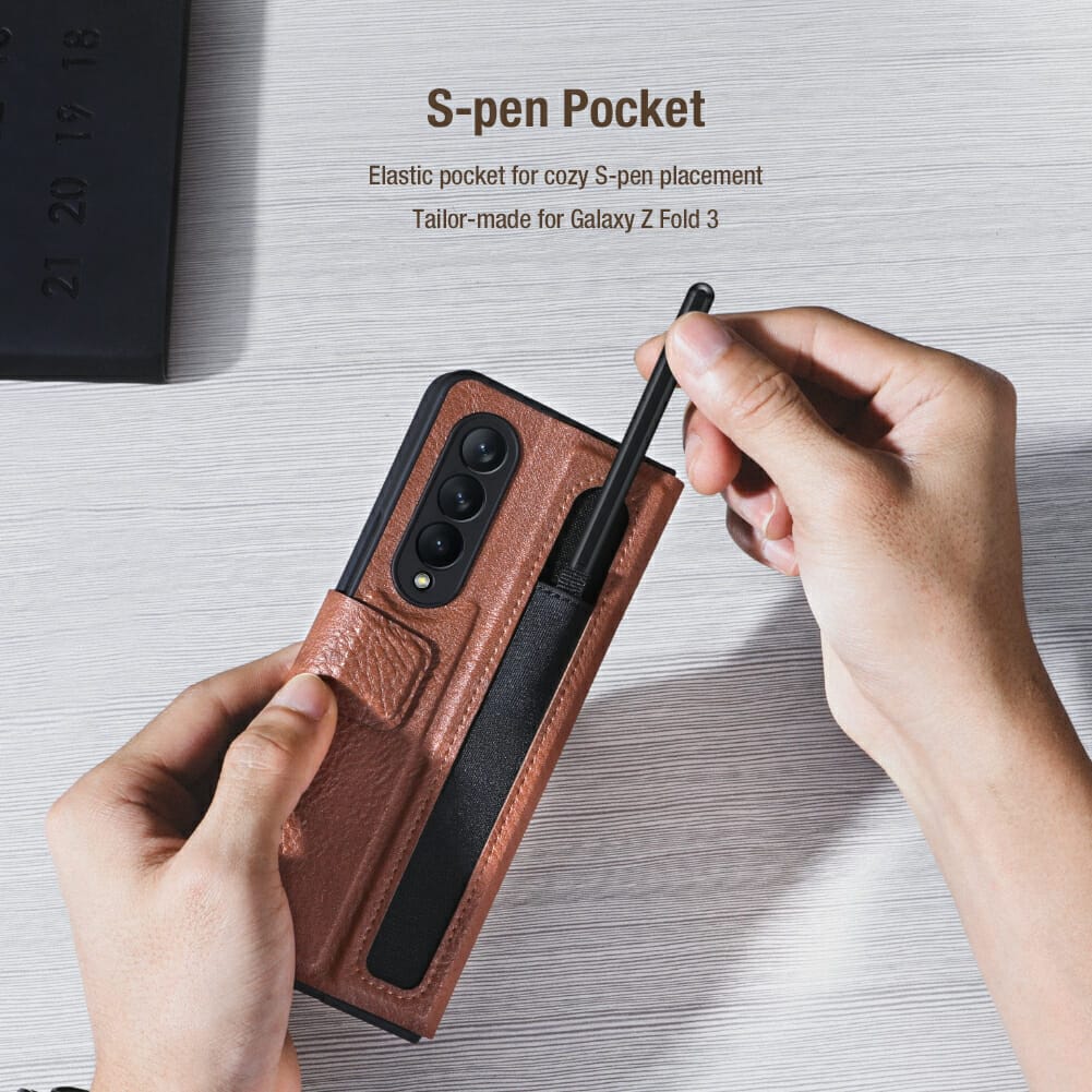 Luxury Leather Kickstand Case With S-Pen Holder For Samsung Galaxy Z Fold 3 5G 2