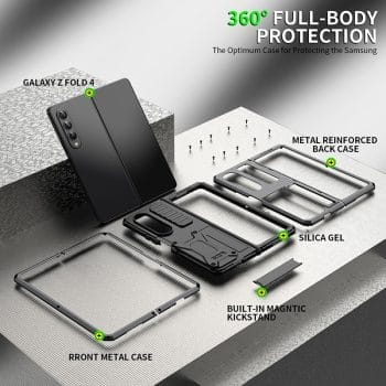 Samsung Galaxy Z Fold 4 Metal Shockproof Dustproof Case with Kickstand 7