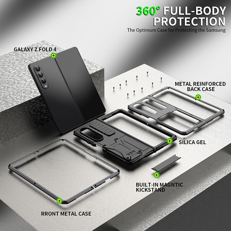 Samsung Galaxy Z Fold 4 Metal Shockproof Dustproof Case with Kickstand 3