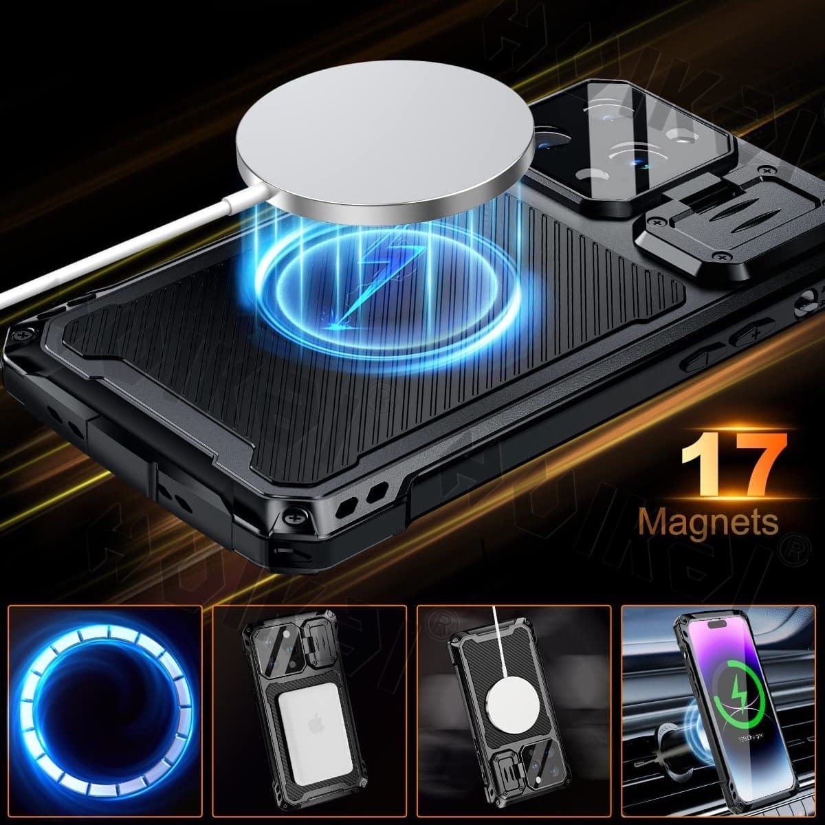 iPhone Metal Rugged MagSafe Case With Screen Protector Camera Protection Kickstand 2