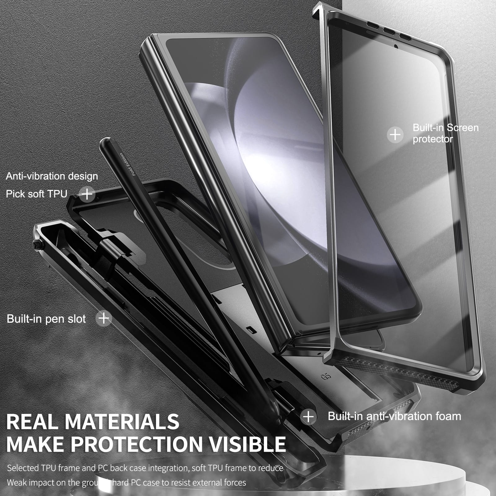 Genuine Leather Hinge Flip Case Fr Samsung Galaxy Z Fold5 4 3 S-Pen Holder  Cover