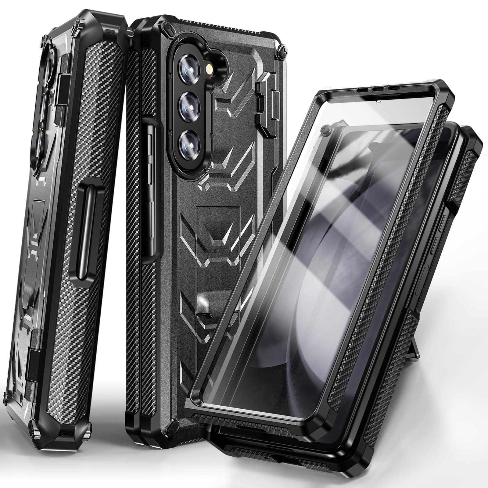 Dteck for Samsung Galaxy Z Fold 5 Metal Case with Hinge Protection, Z Fold 5  Aluminum Frame Soft Silicone Military Heavy Duty Hard Case with Kickstand  for Samsung Galaxy Z Fold5 5G,Black 