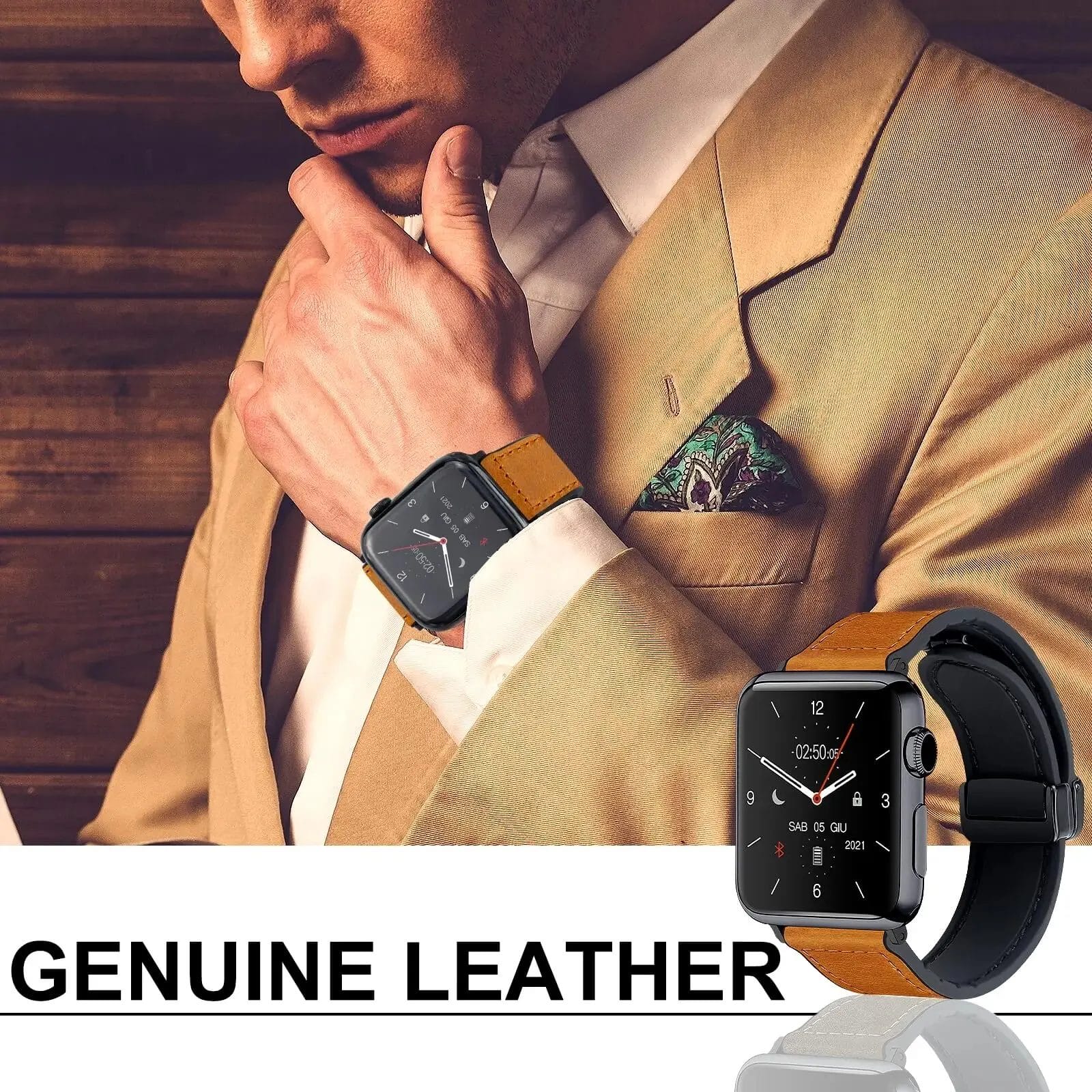 Luxury Genuine Leather Apple Watch Band with Magnetic Clasp 5