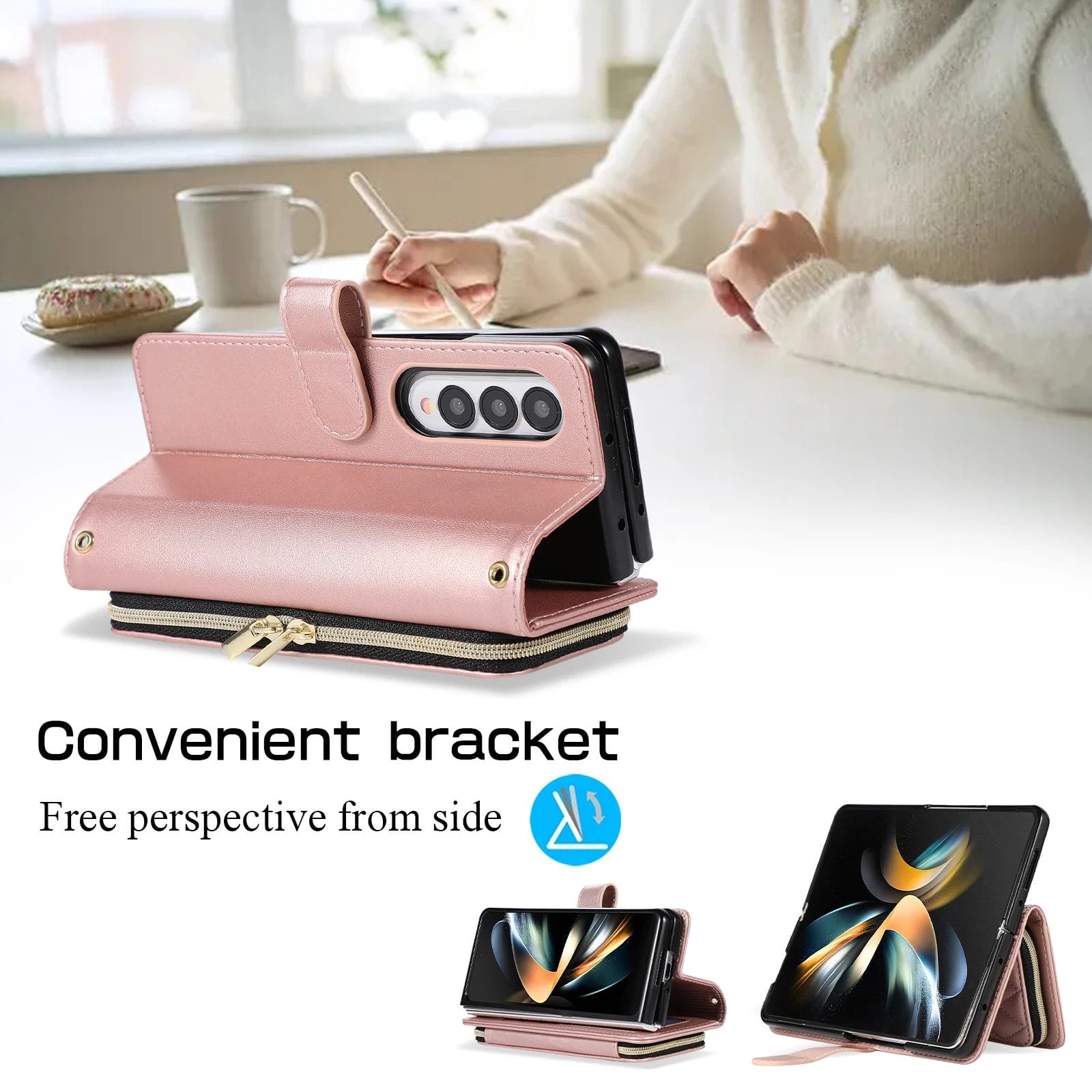 Cross Body Card Holder Zipper Wallet Case for Samsung Galaxy Z Fold With Lanyard 4