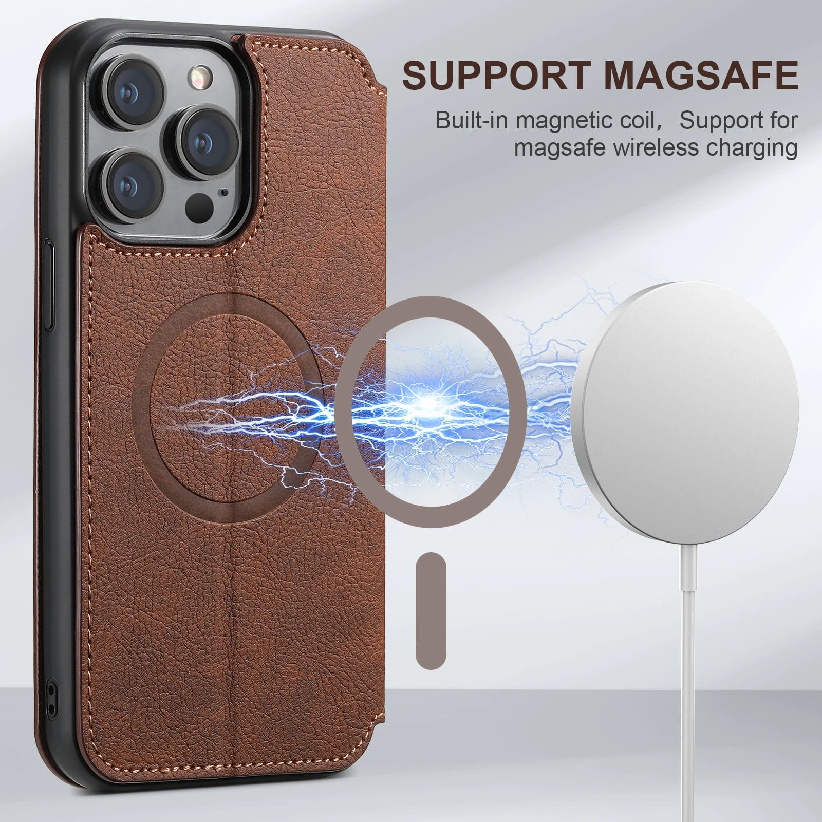Magsafe Luxury Leather Wallet Flip Phone Case For iPhone TAC- 3 2