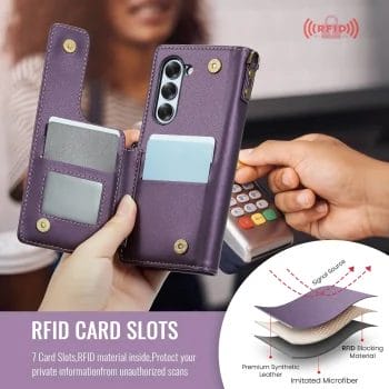 Samsung Galaxy Z Fold 6 Wallet Case with Pen Holder Slot RFID Blocking 3 Samsung Galaxy Z Fold 6 Wallet Case with Pen Holder Slot RFID Blocking 9