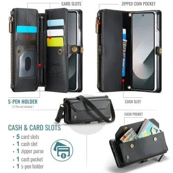 Samsung Z Fold 6 Wallet Case with Pen Holder Slot RFID Blocking Crossbody Wallet Case 9