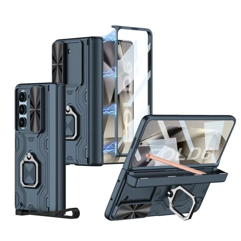 Luxury Shockproof Case For Samsung Galaxy Z Fold 6 with Metal Folding Finger Ring Stand and s pen Holder 1