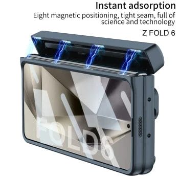 Luxury Shockproof Case For Samsung Galaxy Z Fold 6 with Metal Folding Finger Ring Stand and s pen Holder 9