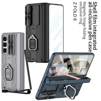 Luxury Shockproof Case For Samsung Galaxy Z Fold 6 with Metal Folding Finger Ring Stand and s pen Holder 11