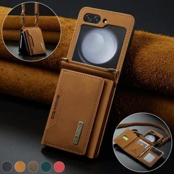 Leather Card Holder Wallet Samsung Galaxy Galaxy Z Flip Series With Removable Shoulder Strap 2 Leather Card Holder Wallet Samsung Galaxy Galaxy Z Flip Series With Removable Shoulder Strap 8
